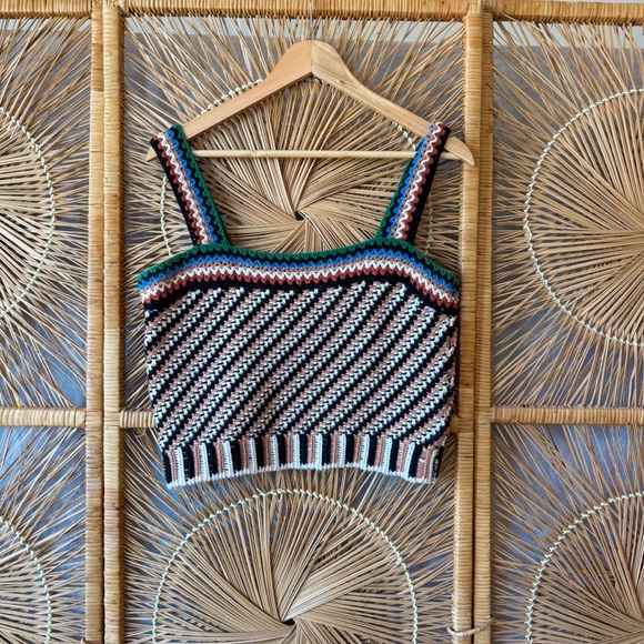 Veronica Beard Tops - Veronica Beard Livinia Crochet Knit Cotton Sweater Tank Crop Top Multicolor SZ S